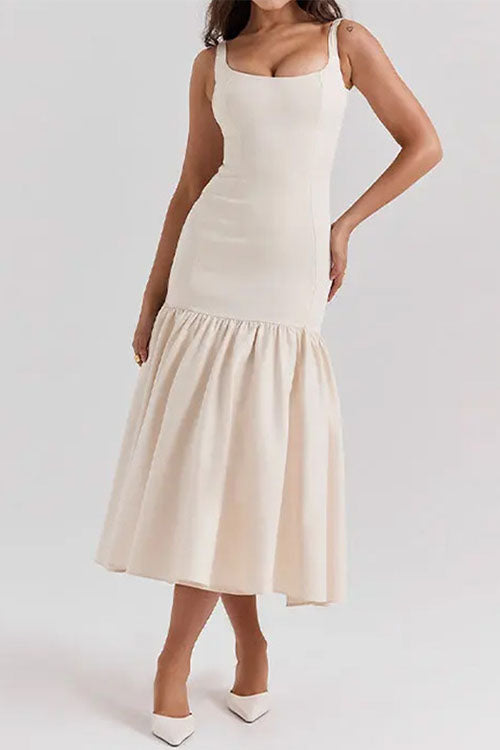 Margovil U Neck Sleeveless Ruffle Bodycon Midi Dress