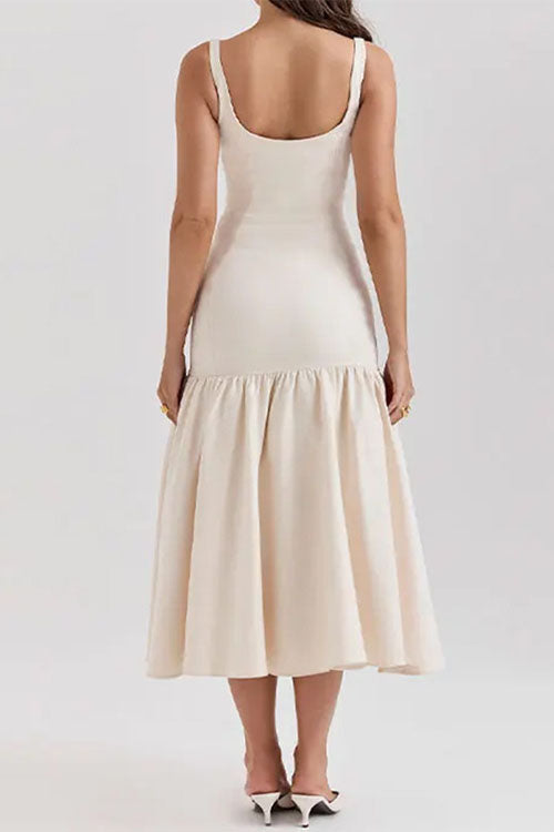 Margovil U Neck Sleeveless Ruffle Bodycon Midi Dress