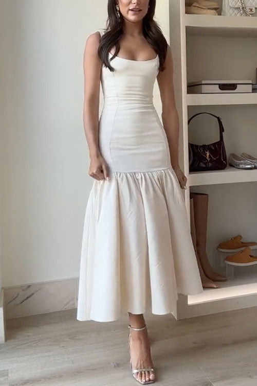Margovil U Neck Sleeveless Ruffle Bodycon Midi Dress